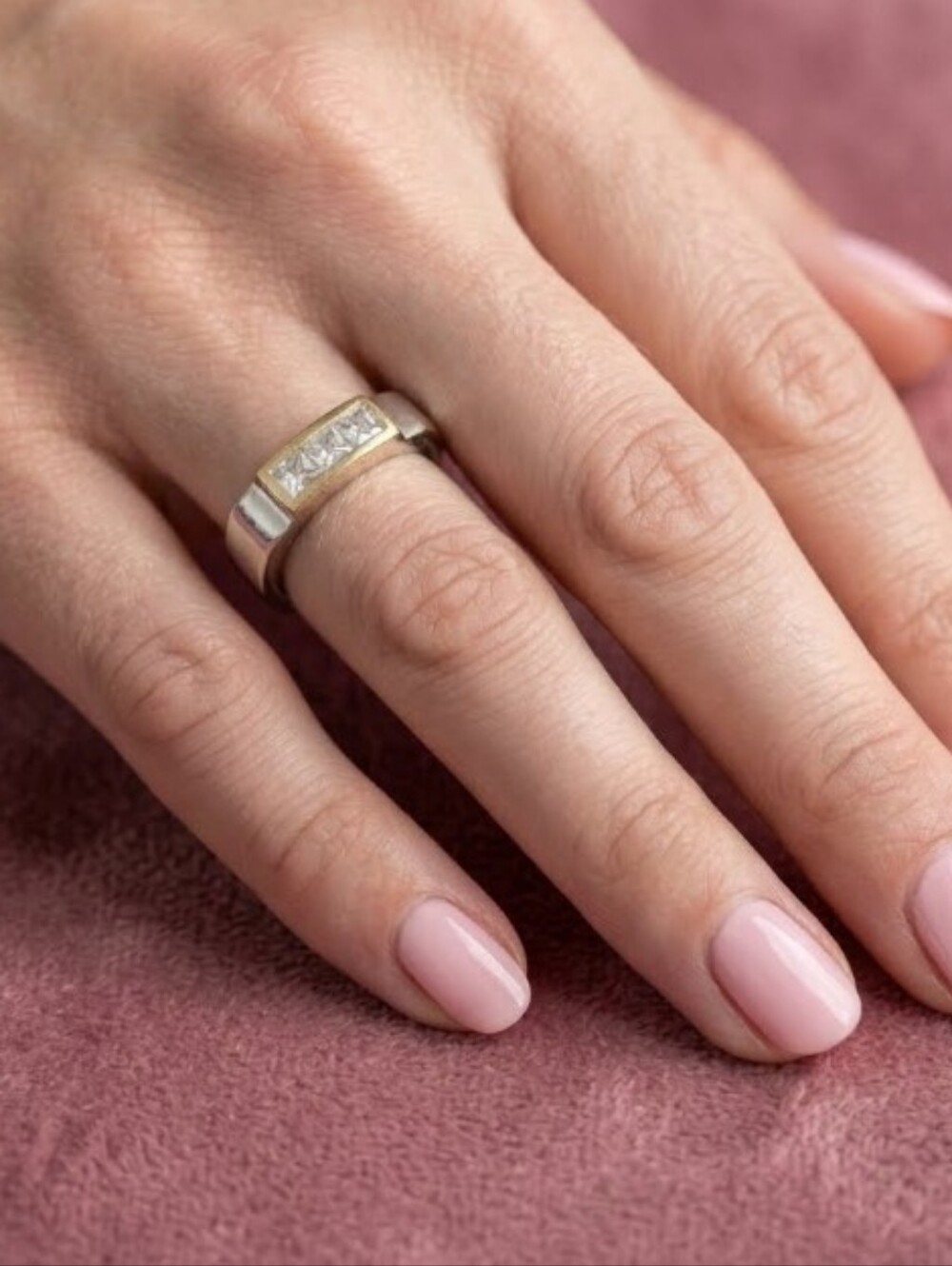 Silver Three Stone Ring Unisex Band 6.5